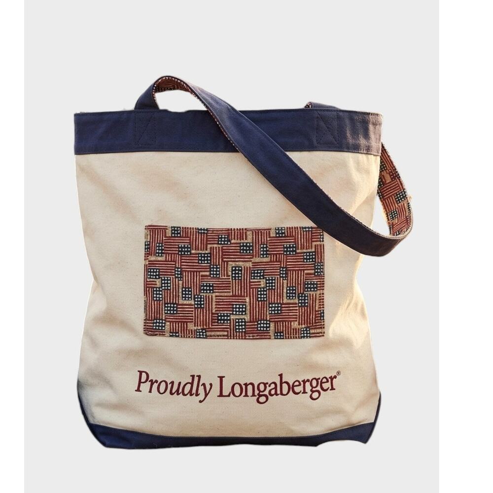 Longaberger 2002 Proudly Longaberger Canvas Bee Bag Old Glory Flag Print Pocket